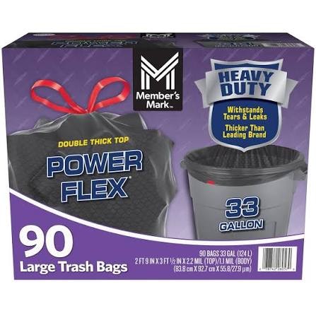 Member's Mark Power Flex 33-Gallon Large Trash Bags – 90 Count